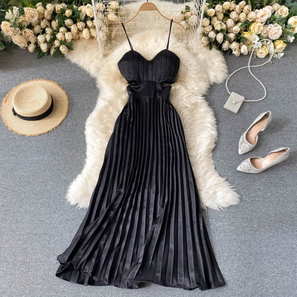suspender dress pleated long skirt